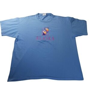 VTG Alaska Graphic Tee XL Single Stitch USA Puffins Embroidered Souvenir T-Shirt